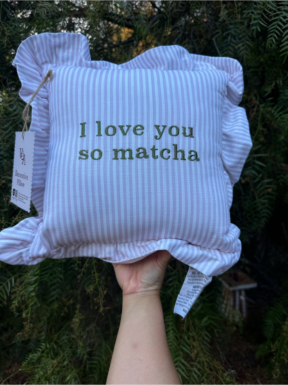 I love you so matcha - Striped Ruffle Decorative Pillow - Valerie & Amelia NWT